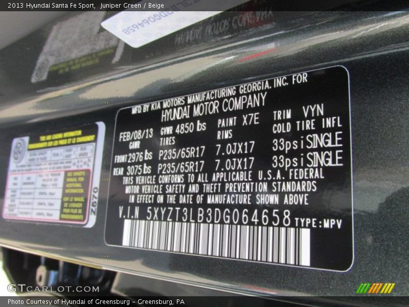 Juniper Green / Beige 2013 Hyundai Santa Fe Sport