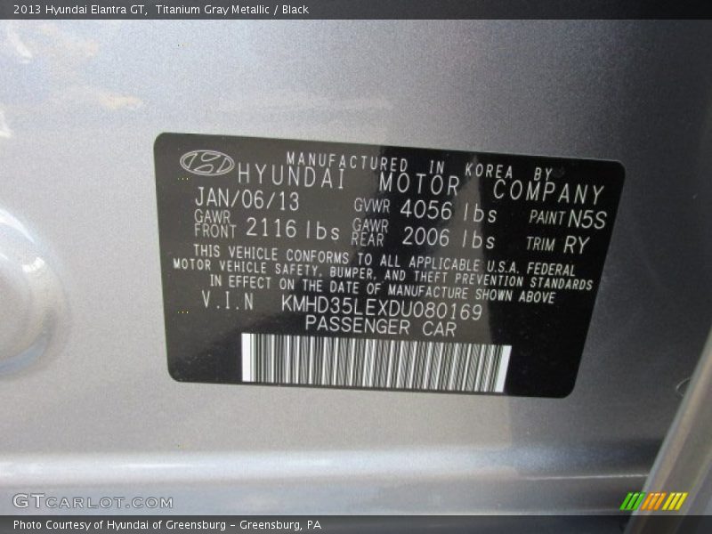 Titanium Gray Metallic / Black 2013 Hyundai Elantra GT