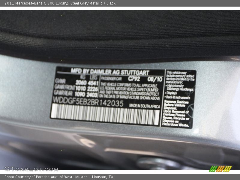 Steel Grey Metallic / Black 2011 Mercedes-Benz C 300 Luxury