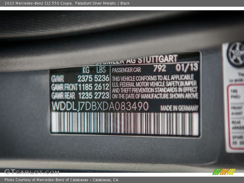 Paladium Silver Metallic / Black 2013 Mercedes-Benz CLS 550 Coupe