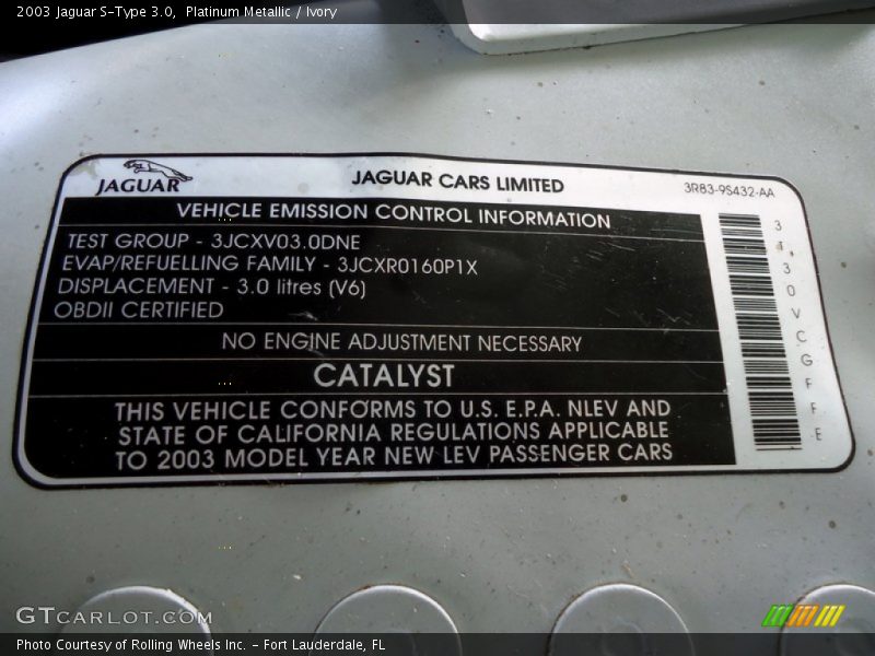 Info Tag of 2003 S-Type 3.0