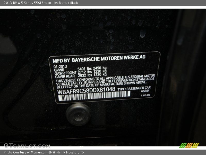 Jet Black / Black 2013 BMW 5 Series 550i Sedan