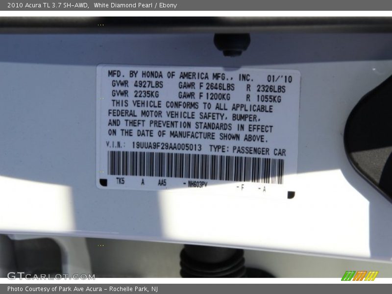 White Diamond Pearl / Ebony 2010 Acura TL 3.7 SH-AWD