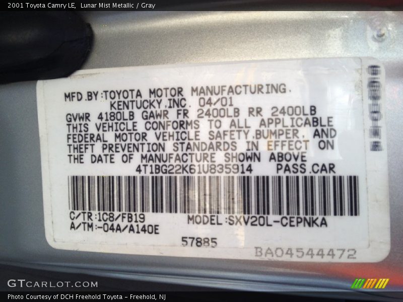Lunar Mist Metallic / Gray 2001 Toyota Camry LE
