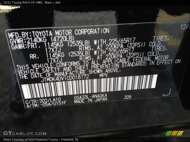 Black / Ash 2012 Toyota RAV4 V6 4WD