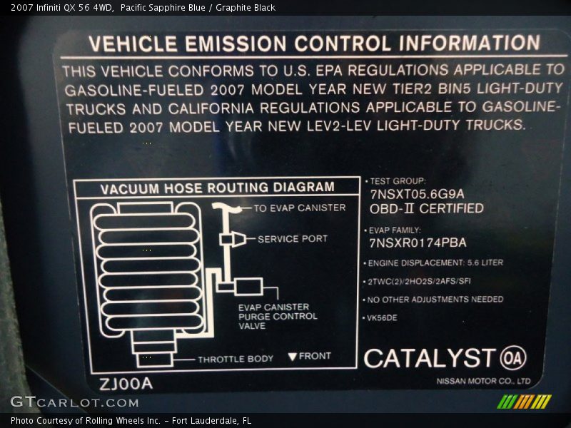 Info Tag of 2007 QX 56 4WD