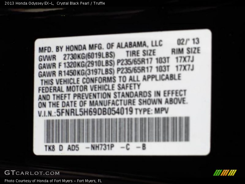 Crystal Black Pearl / Truffle 2013 Honda Odyssey EX-L