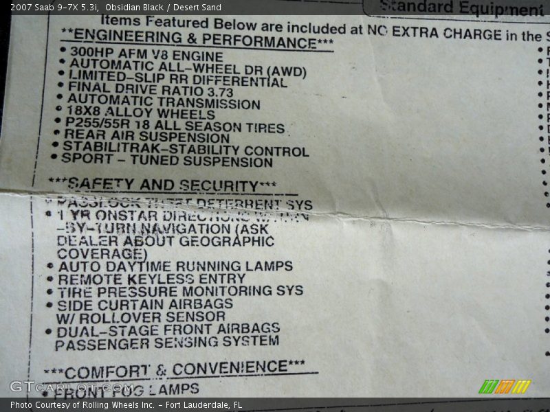  2007 9-7X 5.3i Window Sticker