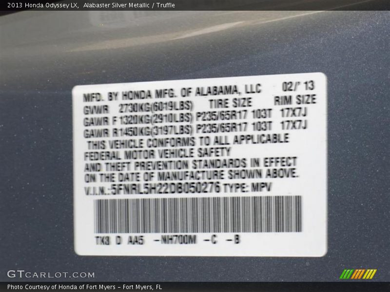 Alabaster Silver Metallic / Truffle 2013 Honda Odyssey LX