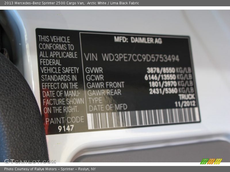 Arctic White / Lima Black Fabric 2013 Mercedes-Benz Sprinter 2500 Cargo Van