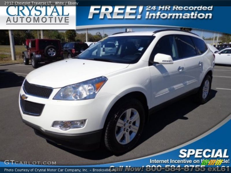 White / Ebony 2012 Chevrolet Traverse LT