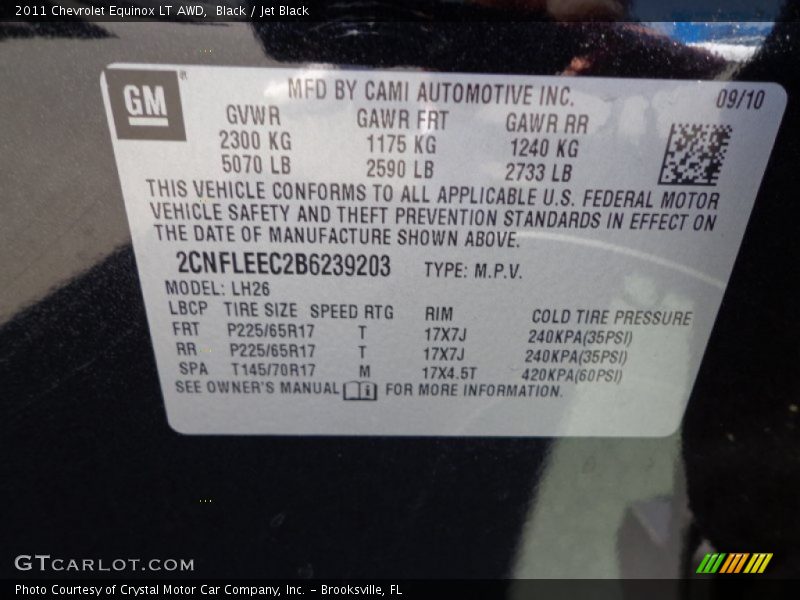 Black / Jet Black 2011 Chevrolet Equinox LT AWD