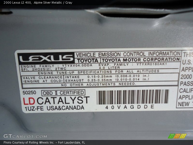 Alpine Silver Metallic / Gray 2000 Lexus LS 400