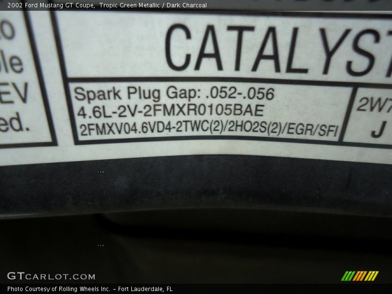 Info Tag of 2002 Mustang GT Coupe