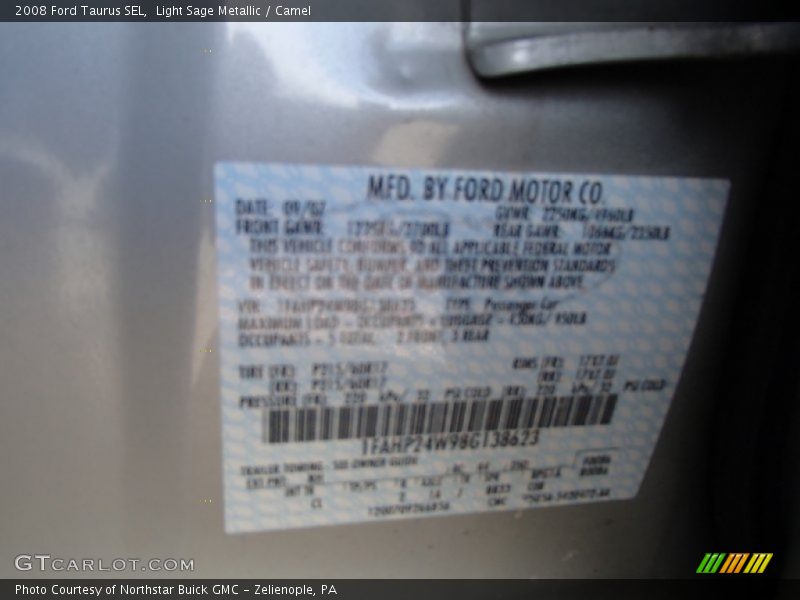 Light Sage Metallic / Camel 2008 Ford Taurus SEL