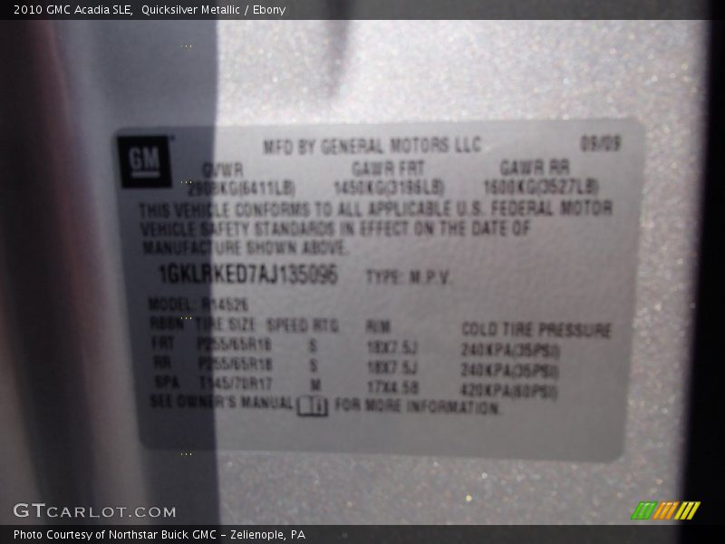 Quicksilver Metallic / Ebony 2010 GMC Acadia SLE