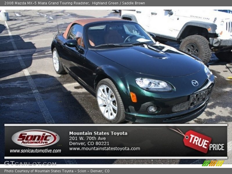 Highland Green / Saddle Brown 2008 Mazda MX-5 Miata Grand Touring Roadster