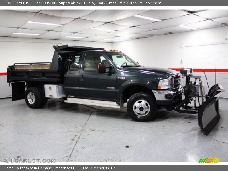 Dark Green Satin / Medium Parchment 2004 Ford F350 Super Duty XLT SuperCab 4x4 Dually