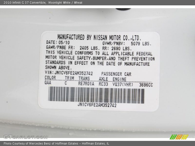 2010 G 37 Convertible Moonlight White Color Code QAA