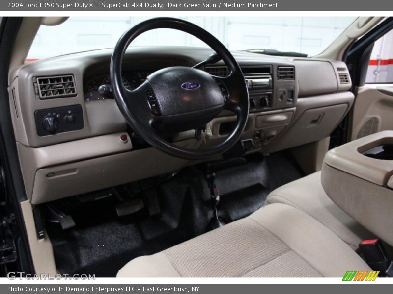 Dark Green Satin / Medium Parchment 2004 Ford F350 Super Duty XLT SuperCab 4x4 Dually