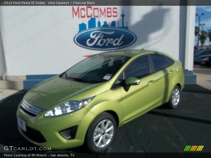 Lime Squeeze / Charcoal Black 2013 Ford Fiesta SE Sedan