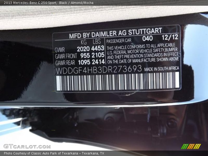 2013 C 250 Sport Black Color Code 040
