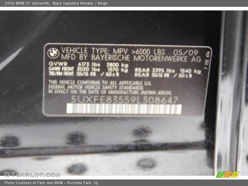 Black Sapphire Metallic / Beige 2009 BMW X5 xDrive48i