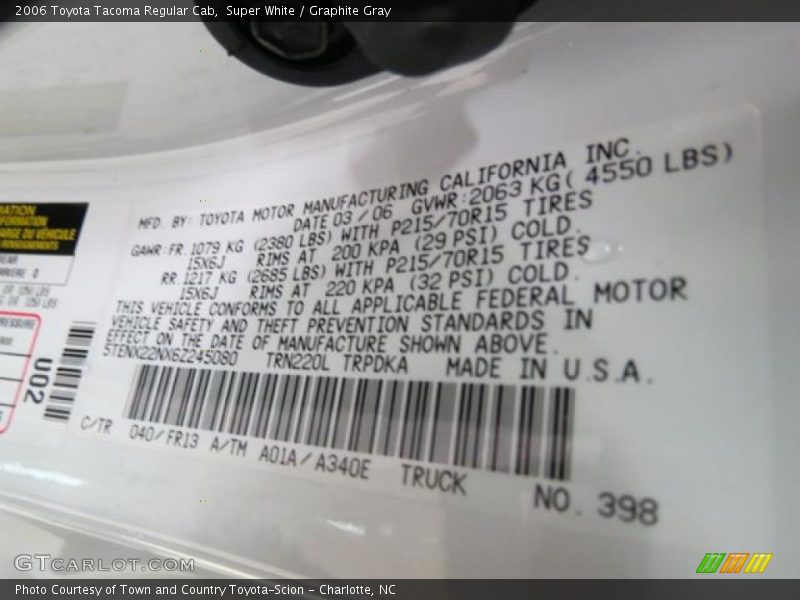 Super White / Graphite Gray 2006 Toyota Tacoma Regular Cab