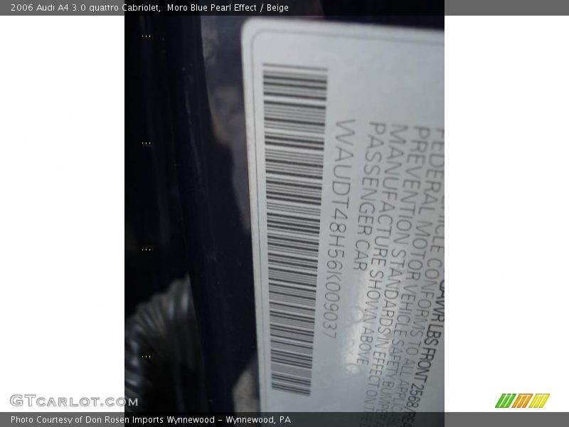 Moro Blue Pearl Effect / Beige 2006 Audi A4 3.0 quattro Cabriolet