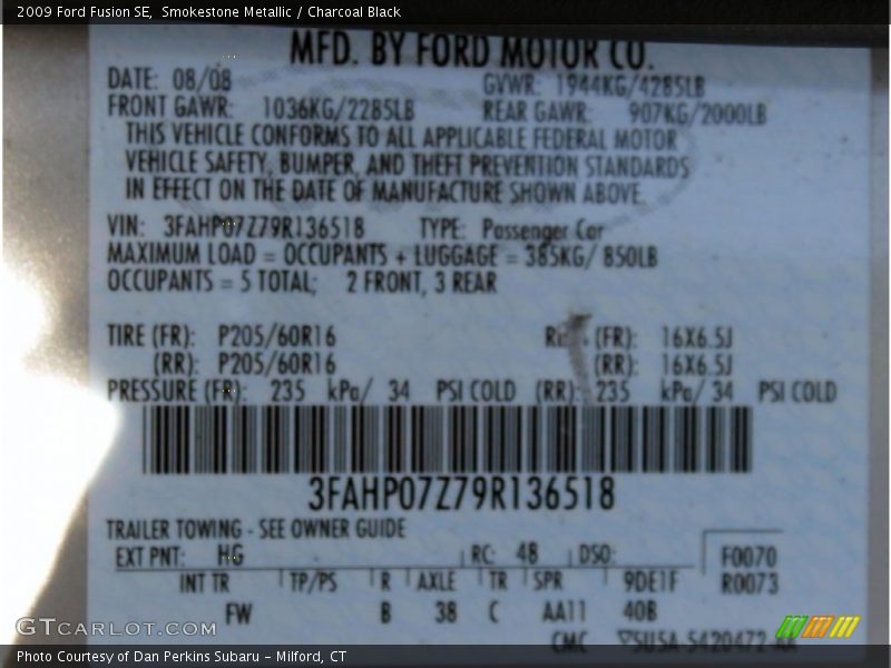 Smokestone Metallic / Charcoal Black 2009 Ford Fusion SE