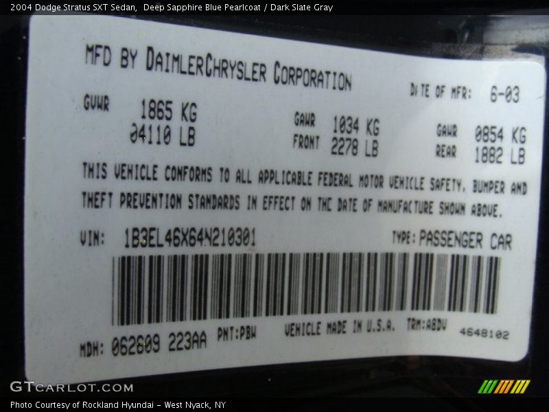 Deep Sapphire Blue Pearlcoat / Dark Slate Gray 2004 Dodge Stratus SXT Sedan