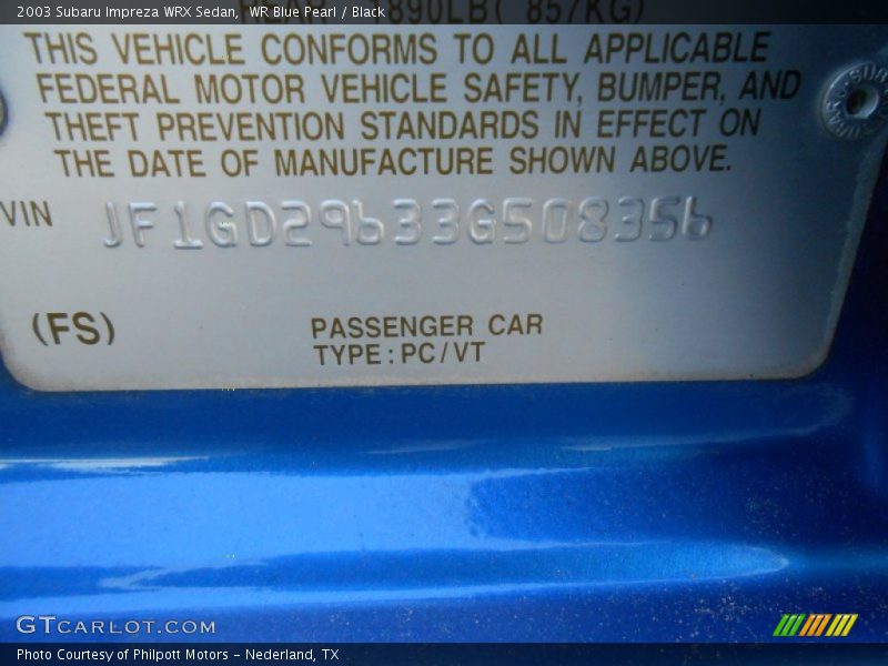 WR Blue Pearl / Black 2003 Subaru Impreza WRX Sedan