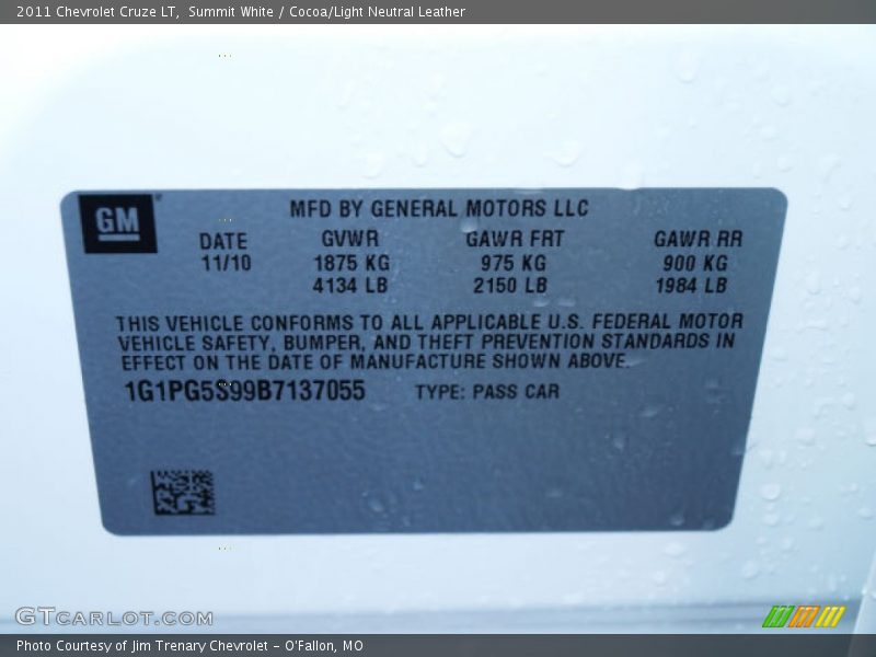 Summit White / Cocoa/Light Neutral Leather 2011 Chevrolet Cruze LT