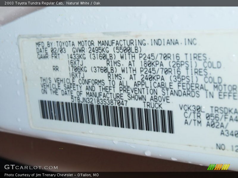 2003 Tundra Regular Cab Natural White Color Code 056