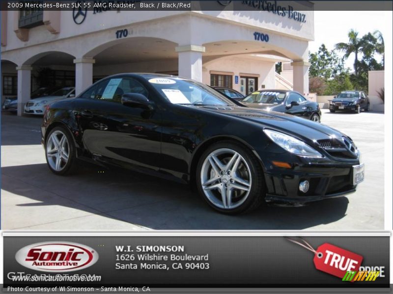 Black / Black/Red 2009 Mercedes-Benz SLK 55 AMG Roadster