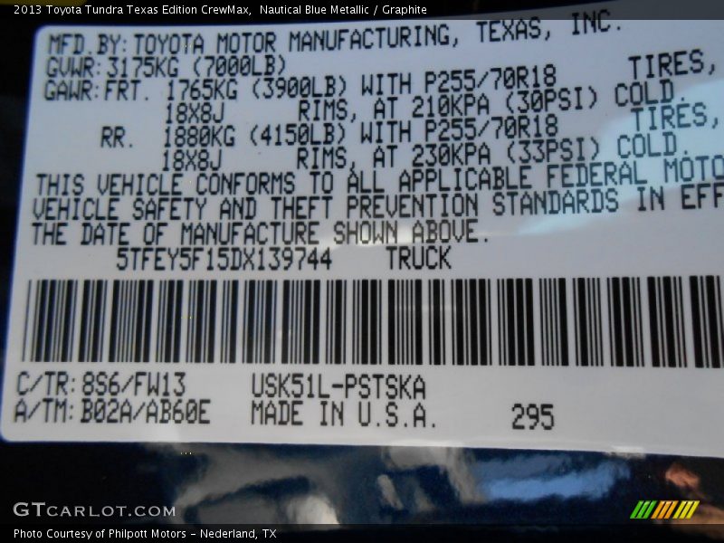 Nautical Blue Metallic / Graphite 2013 Toyota Tundra Texas Edition CrewMax