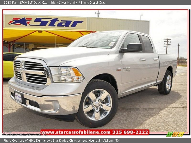 Bright Silver Metallic / Black/Diesel Gray 2013 Ram 1500 SLT Quad Cab