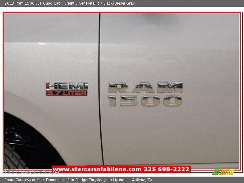 Bright Silver Metallic / Black/Diesel Gray 2013 Ram 1500 SLT Quad Cab