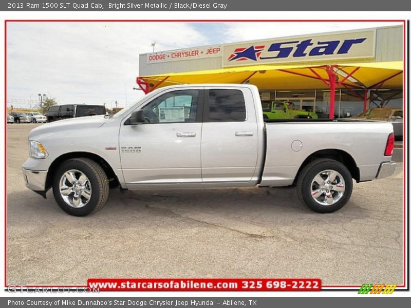 Bright Silver Metallic / Black/Diesel Gray 2013 Ram 1500 SLT Quad Cab