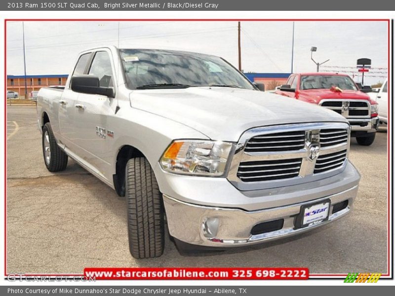 Bright Silver Metallic / Black/Diesel Gray 2013 Ram 1500 SLT Quad Cab