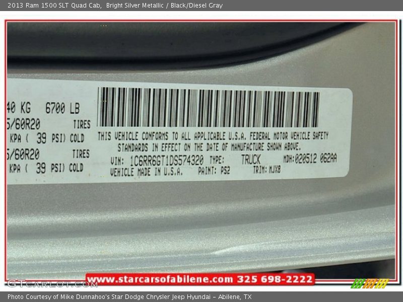Bright Silver Metallic / Black/Diesel Gray 2013 Ram 1500 SLT Quad Cab