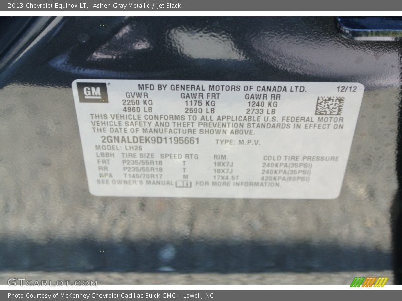 Ashen Gray Metallic / Jet Black 2013 Chevrolet Equinox LT