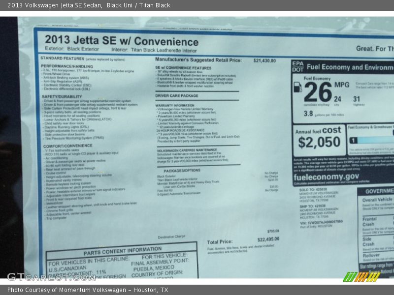 Black Uni / Titan Black 2013 Volkswagen Jetta SE Sedan