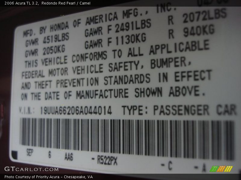 Redondo Red Pearl / Camel 2006 Acura TL 3.2