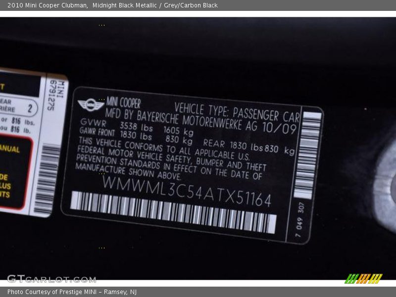 Midnight Black Metallic / Grey/Carbon Black 2010 Mini Cooper Clubman