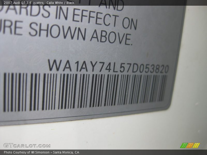 Calla White / Black 2007 Audi Q7 3.6 quattro