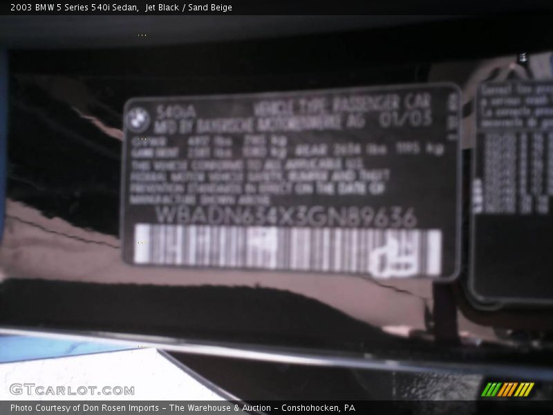 Jet Black / Sand Beige 2003 BMW 5 Series 540i Sedan
