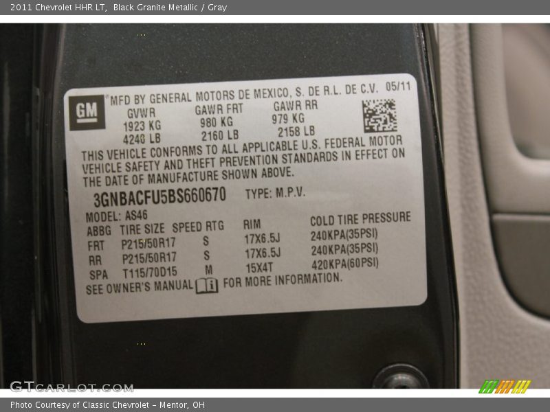 Black Granite Metallic / Gray 2011 Chevrolet HHR LT