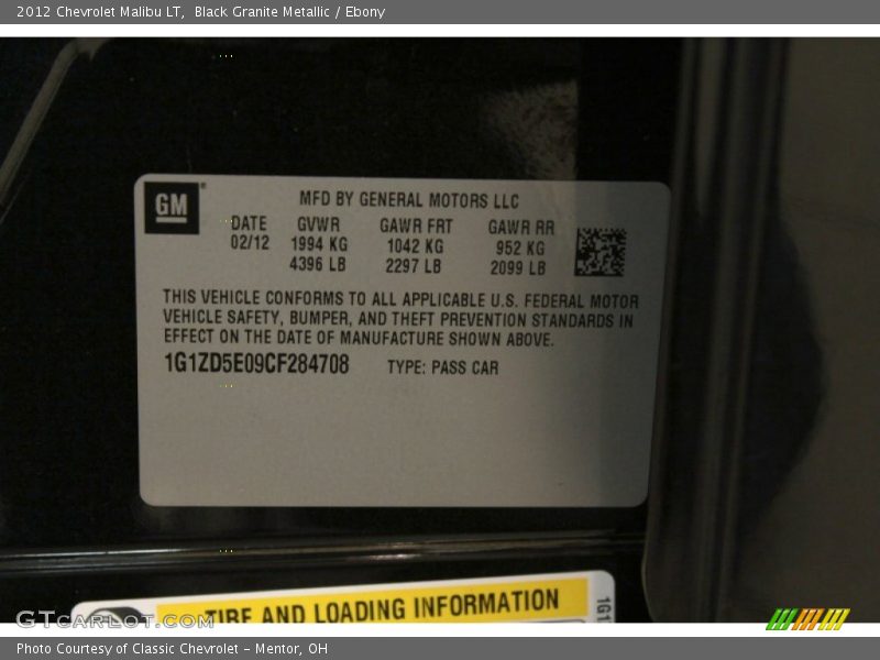 Black Granite Metallic / Ebony 2012 Chevrolet Malibu LT