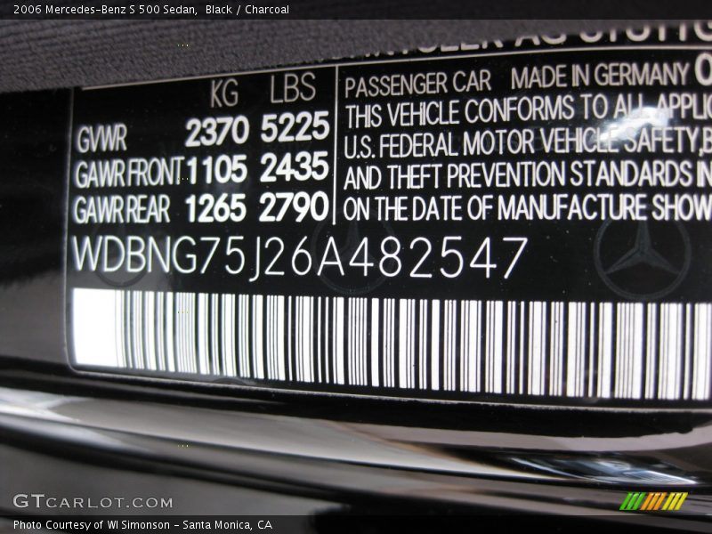 Black / Charcoal 2006 Mercedes-Benz S 500 Sedan